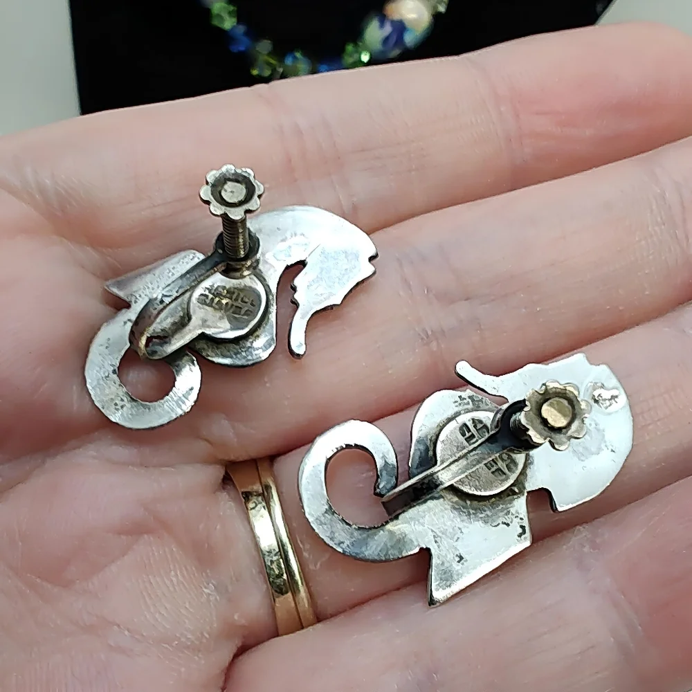 Vintage Antique MEXICO Sterling Silver Seahorse Screwback Earrings - Picture 4 of 8